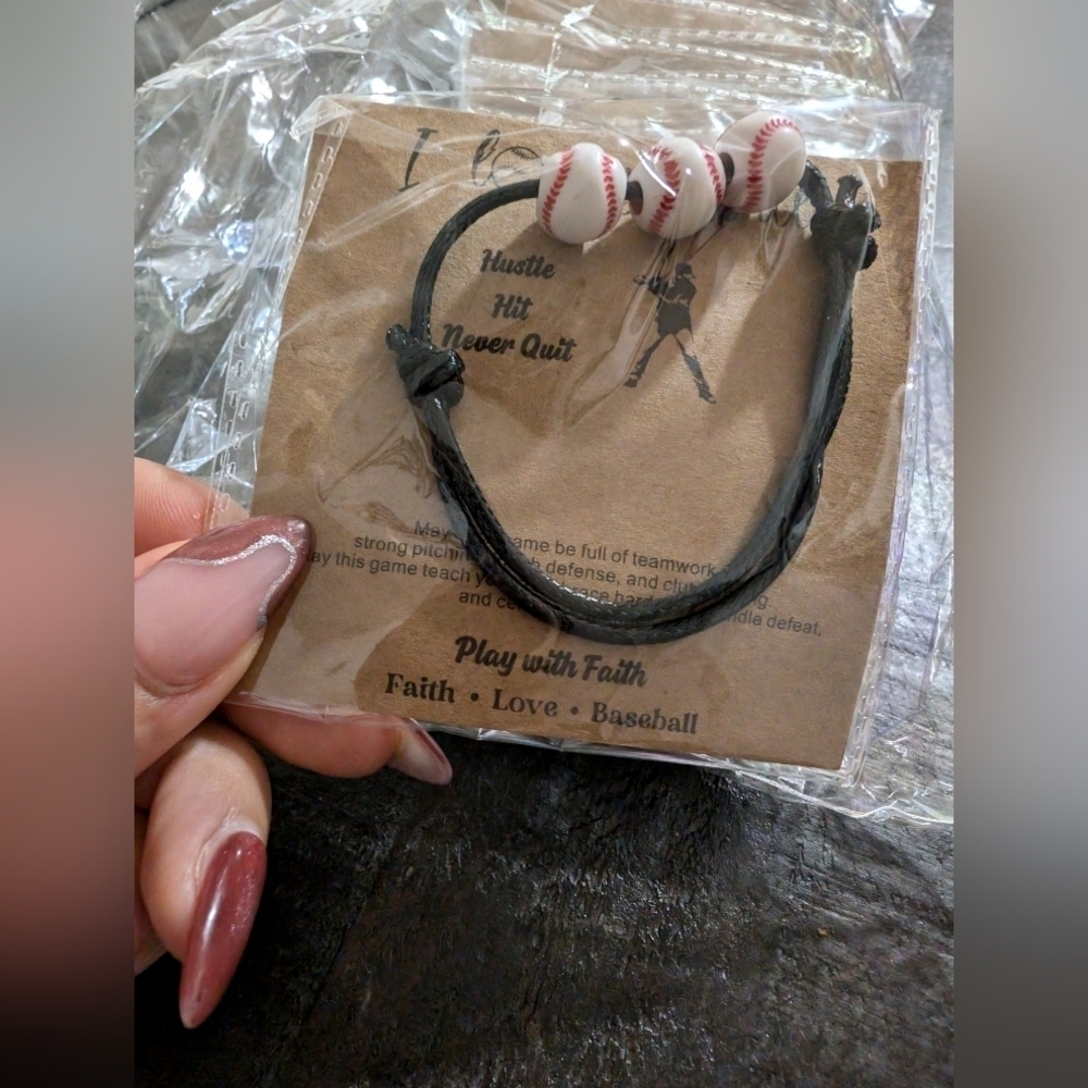 MLB Black Bracelet with Baseball Bracelet Charms